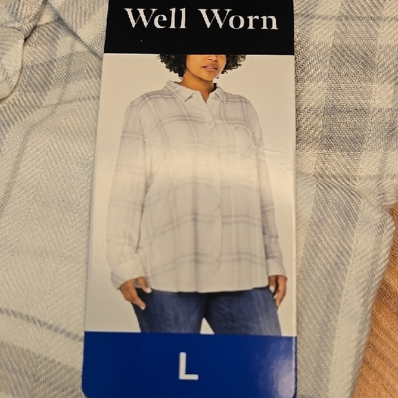 Well Worn Light Gray Checkered Women's Flannel - Picture 2 of 3